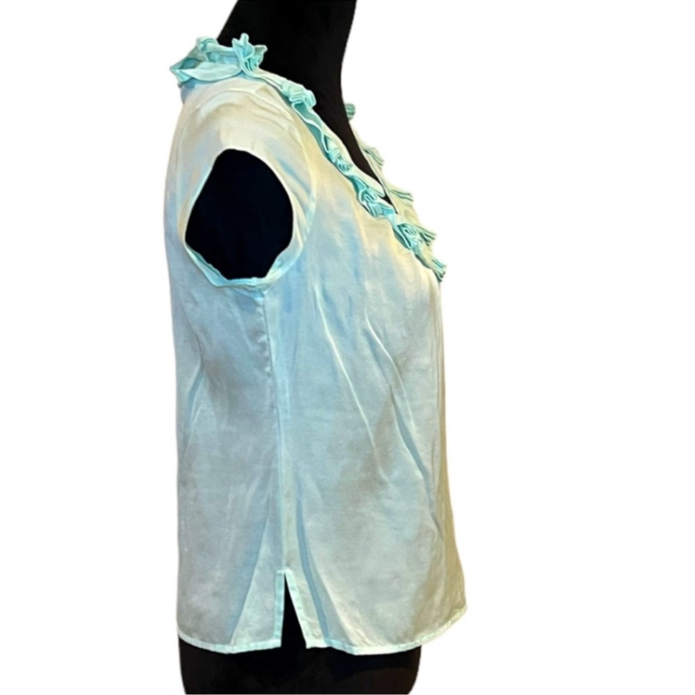 Talbots Tiffany Blue Ruffled Top - Picture 3 of 8